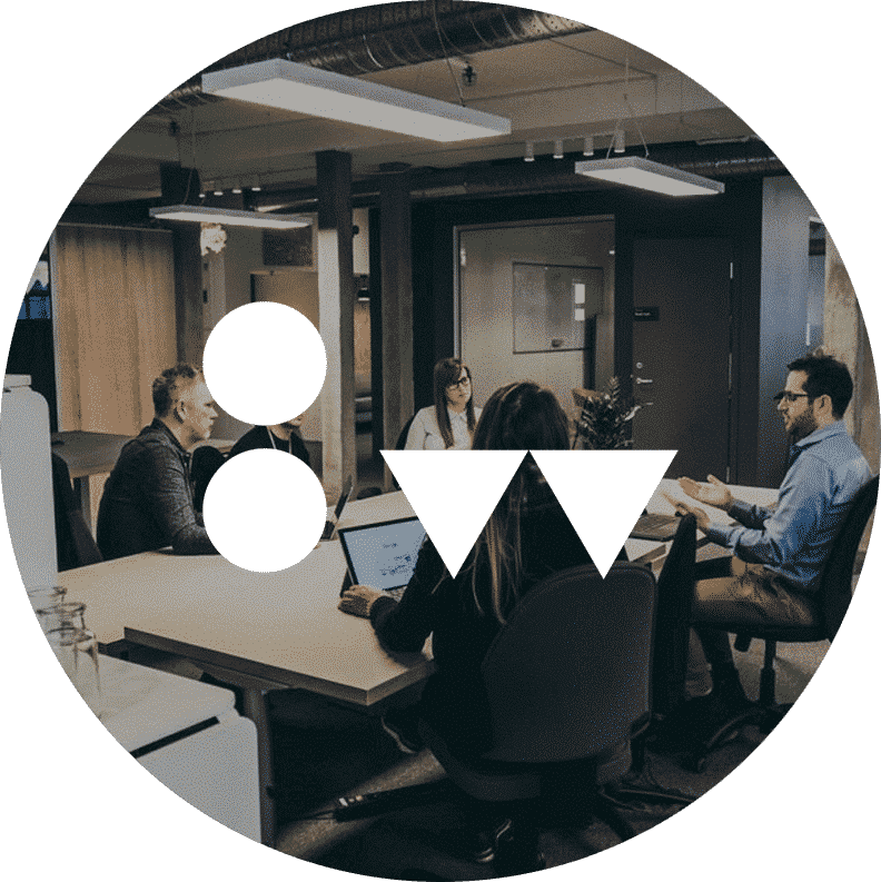 Picture of logo and people in meetingroom