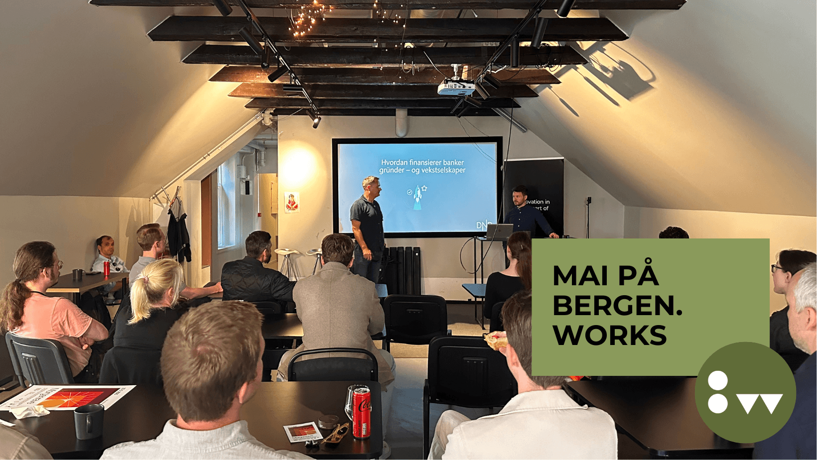 Fullt av deltagere på lunsjmøte i mai på Bergen.works